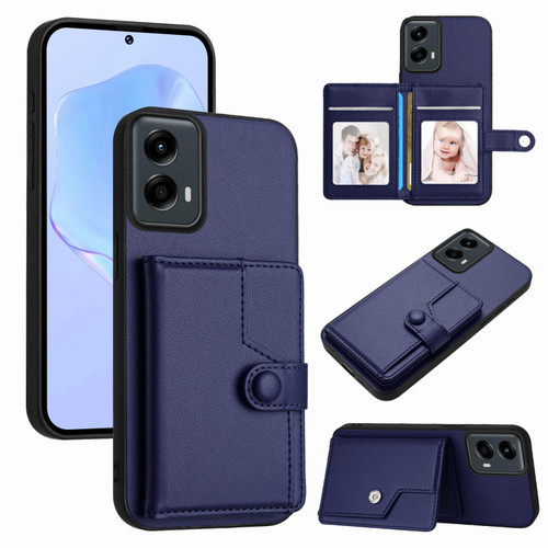 Moto G 5G 2024 Button Card Bag RFID Anti-theft Phone Case - Blue